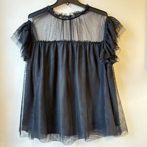 On 34th Sheer Holiday Top 2X Black Whimsigoth Fairy New Years